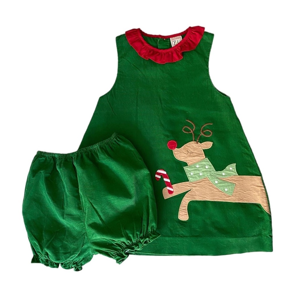 Christmas Holiday Reindeer Dress with Bloomers